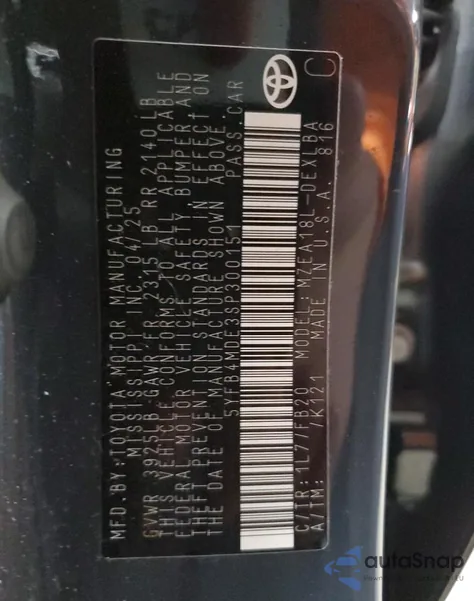 2025 Toyota Corolla Le z USA, uszkodzony, nr VIN 5YFB4MDE3SP300151